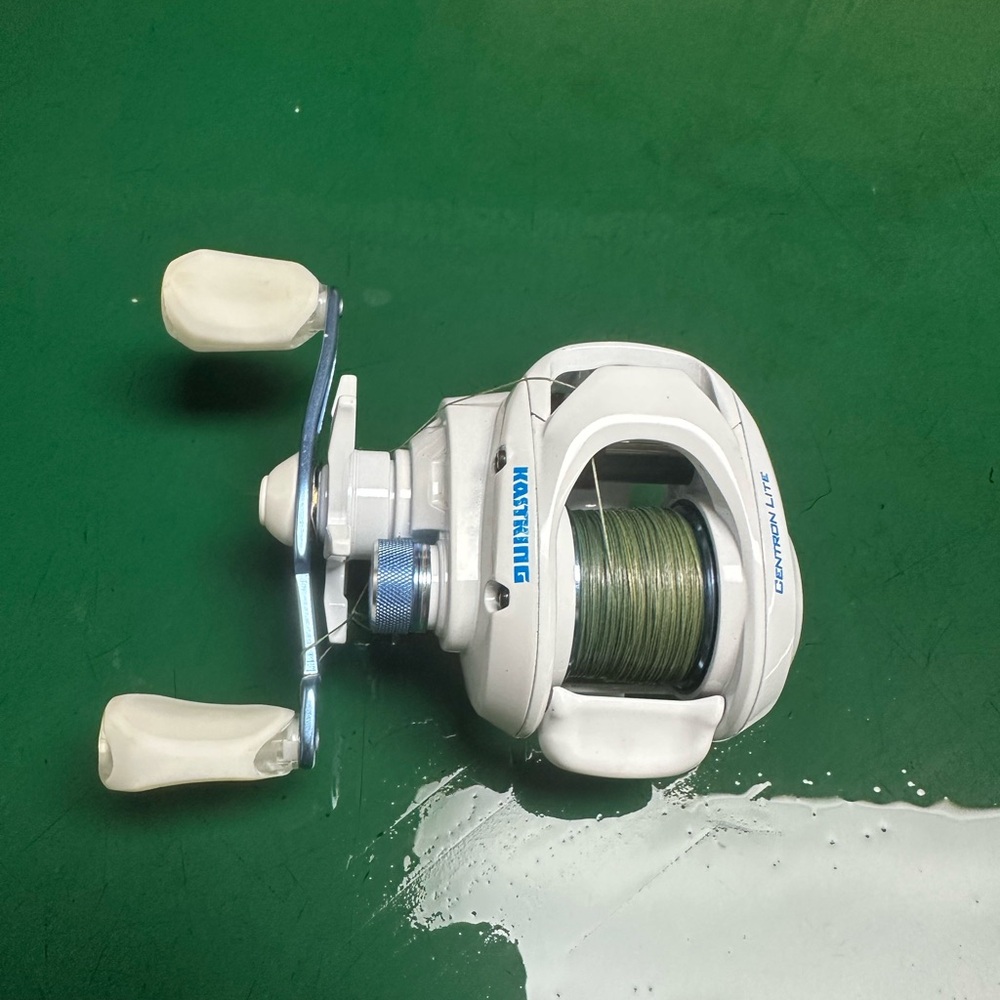 White and Blue Fishing Reel